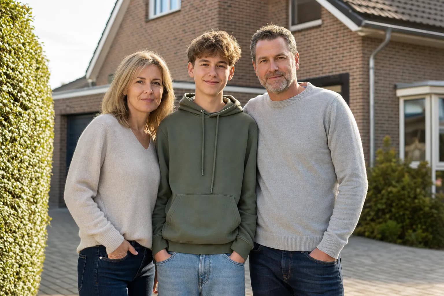 Familie vor ihrem Wohnhaus — Privatkunden im Wohnbereich